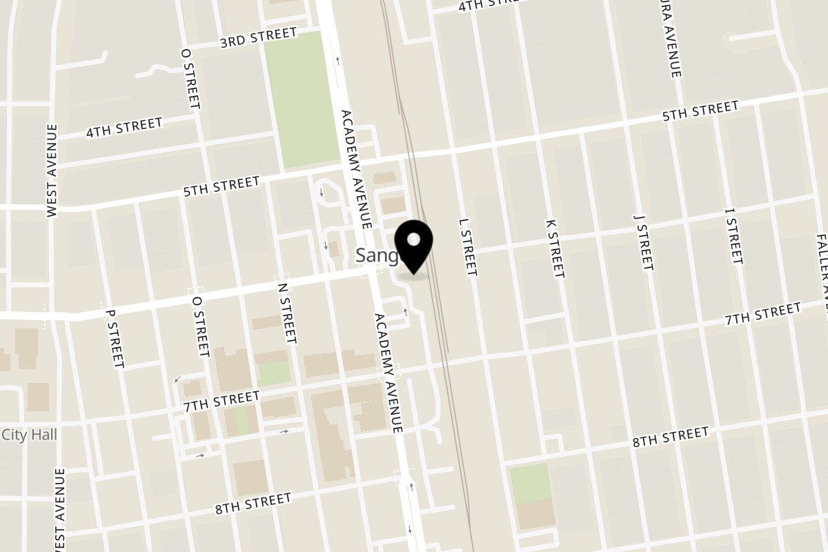 Map showing the location of Bubble Bee Sanger on 614 Academy Ave in Sanger