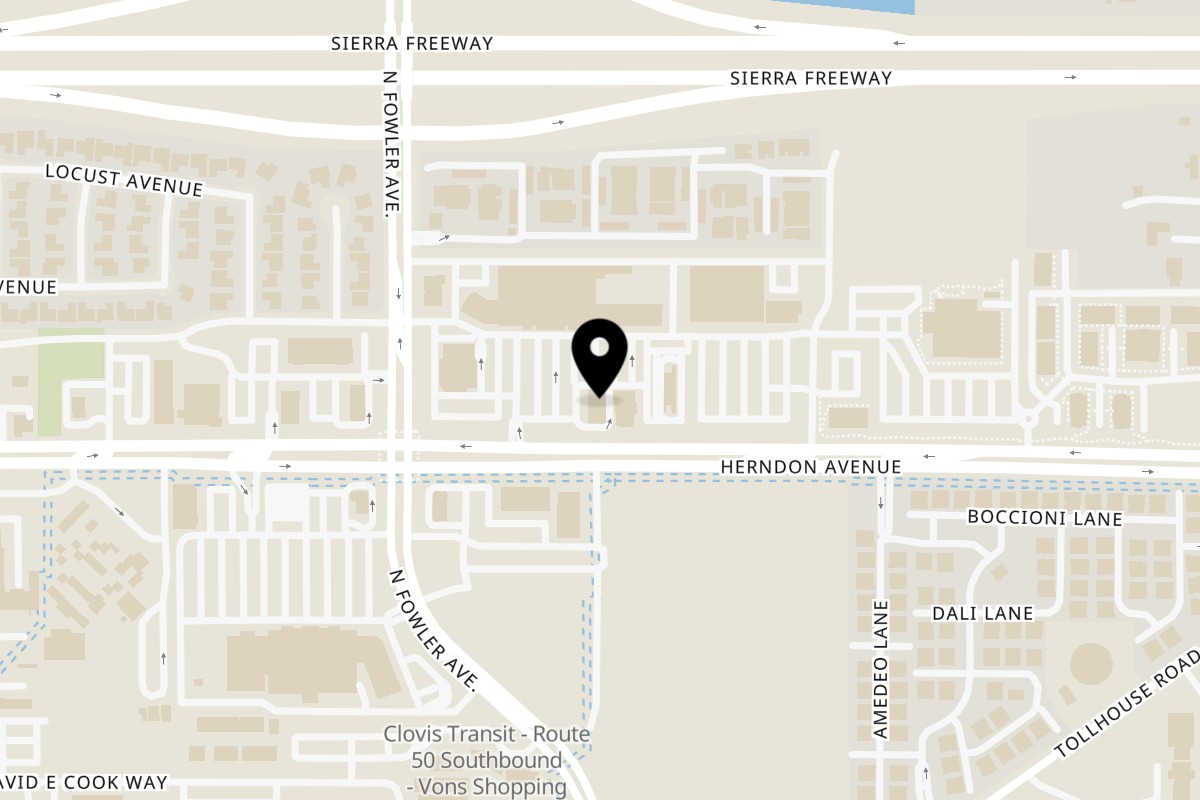 Map showing the location of Bubble Bee Clovis on 1845 Herndon Ave b in Clovis